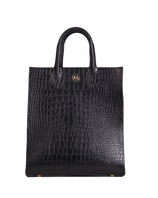 Mini Man Tote: Black Crocodile Print