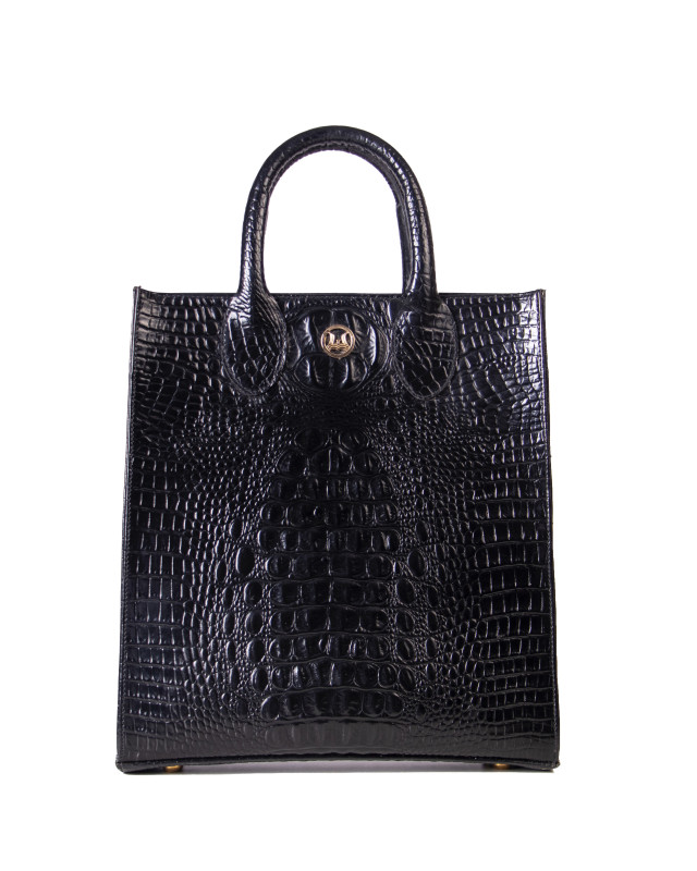Mini Man Tote: Limited Edition Black Textured Crocodile Print