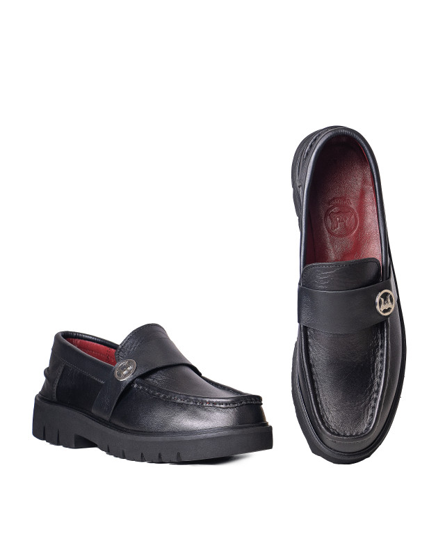 Platform Loafers: Black W Logo Strap