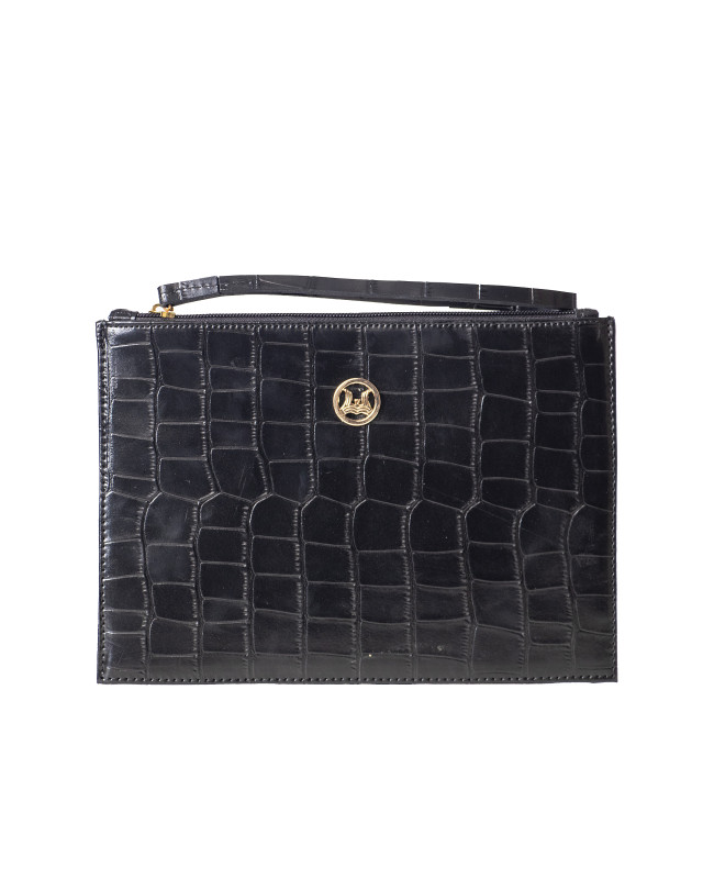 Man Purse Mini: Black Crocodile Print