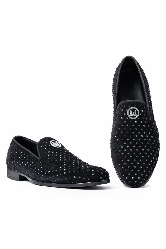 Grande Crystal Velvet Loafers (US): Black