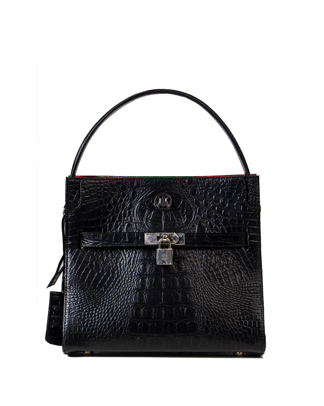 Venice Midi:  Black Textured Crocodile Print