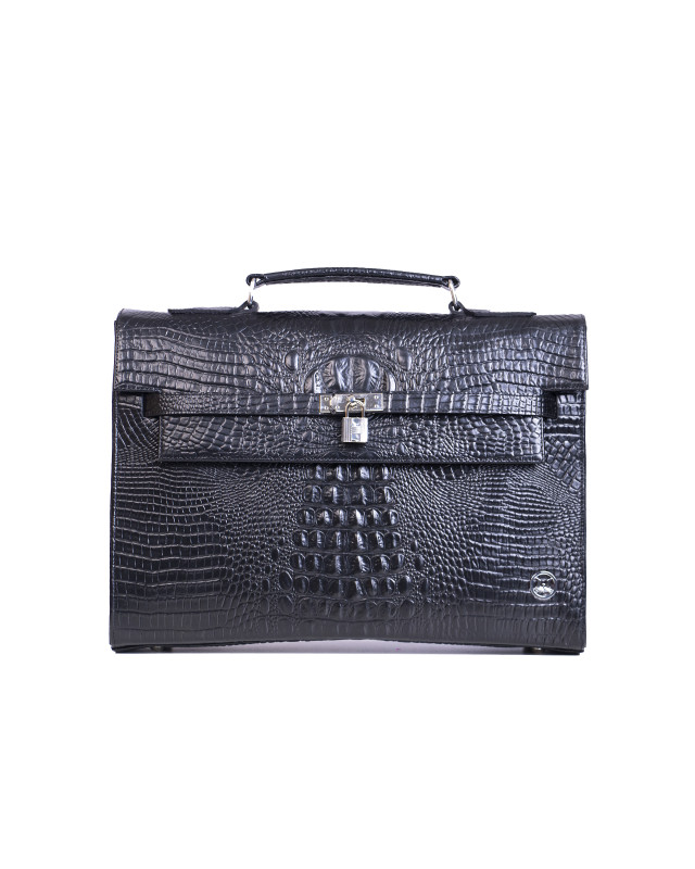 JFK Work Case: Limited Edition Black Textured Crocodile Print