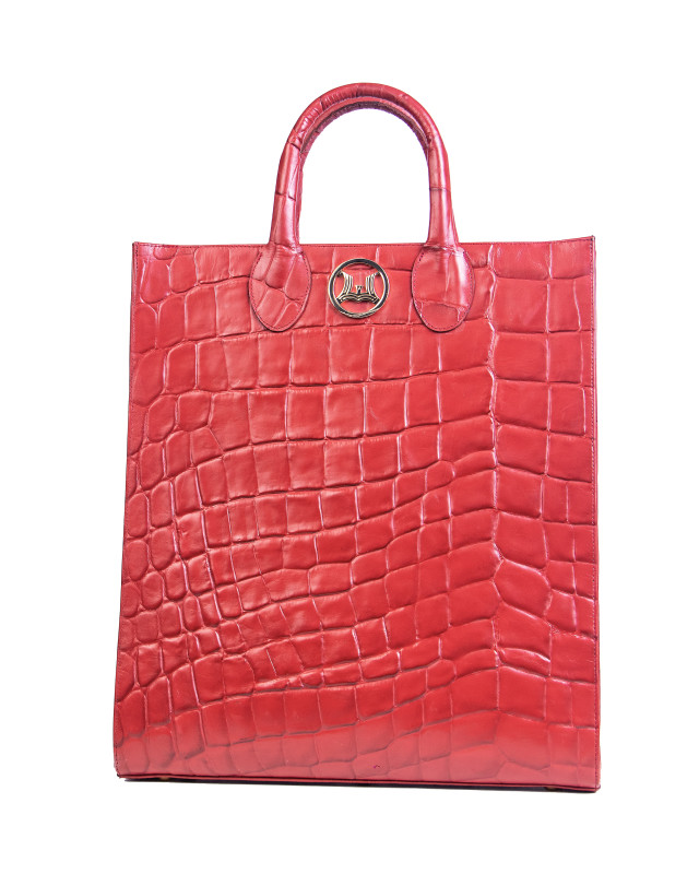 Man Tote: Red Textured Crocodile Print
