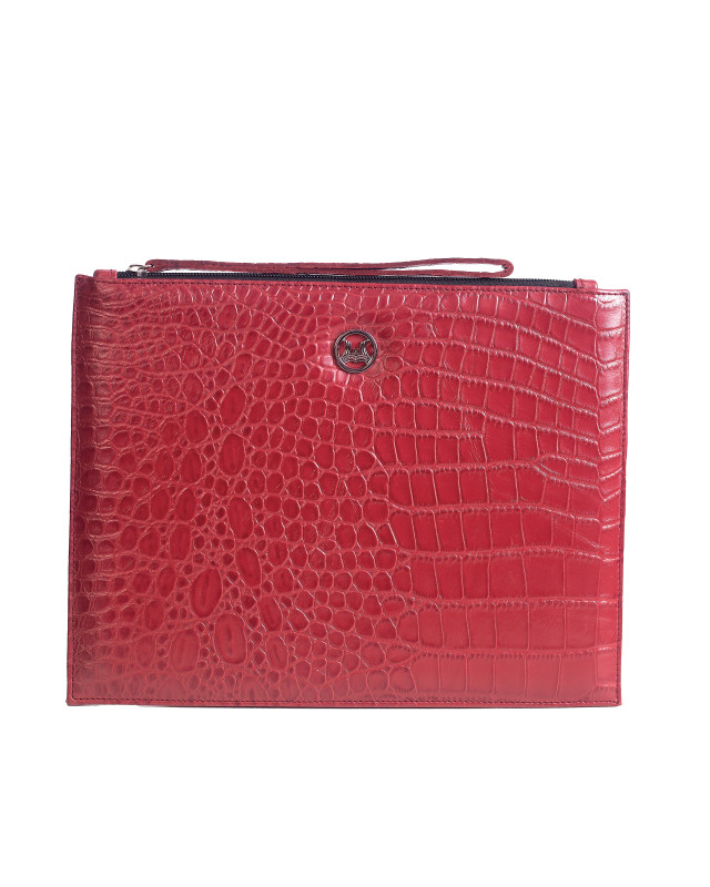 Man Purse MIDI: Brick Red Crocodile Print