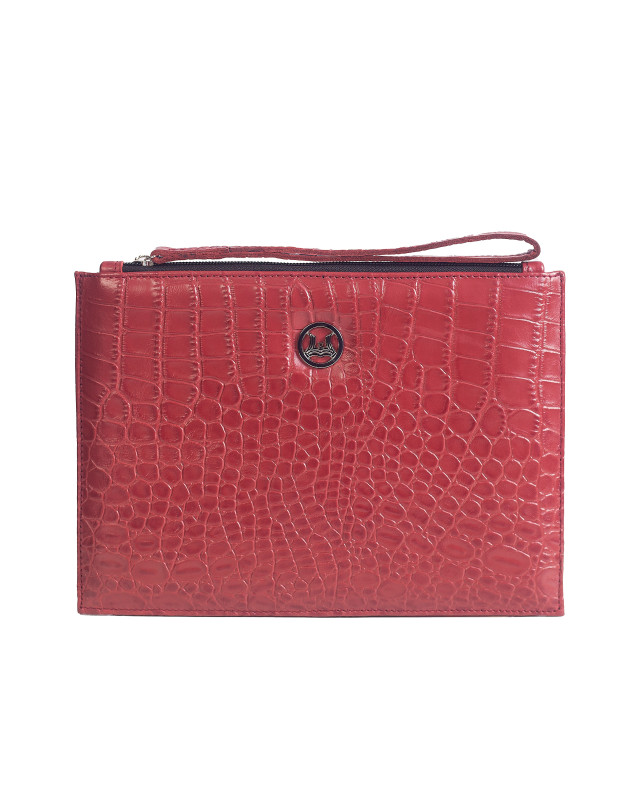 Man Purse Mini: Brick Red Crocodile Print