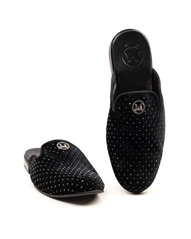 Grande Crystal Velvet Mules (US): Black