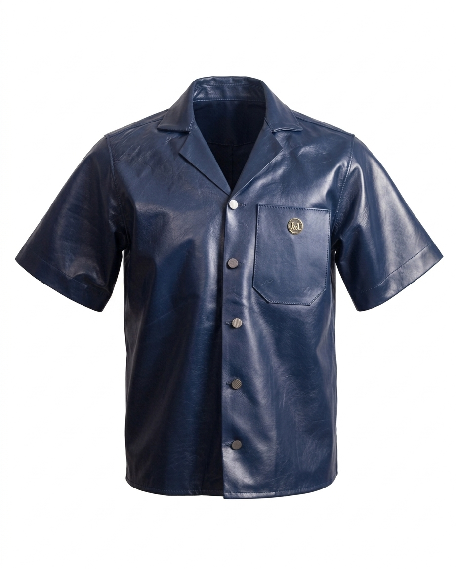 Leather Shirt: Glossy Blue