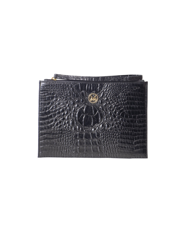 Man Purse: Black Textured Crocodile Print