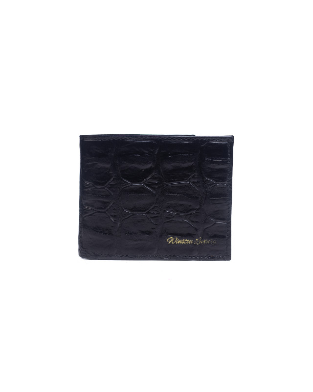 Wallet: Black Textured Crocodile Print