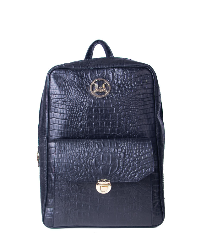 Backpack: Black Textured Crocodile Print