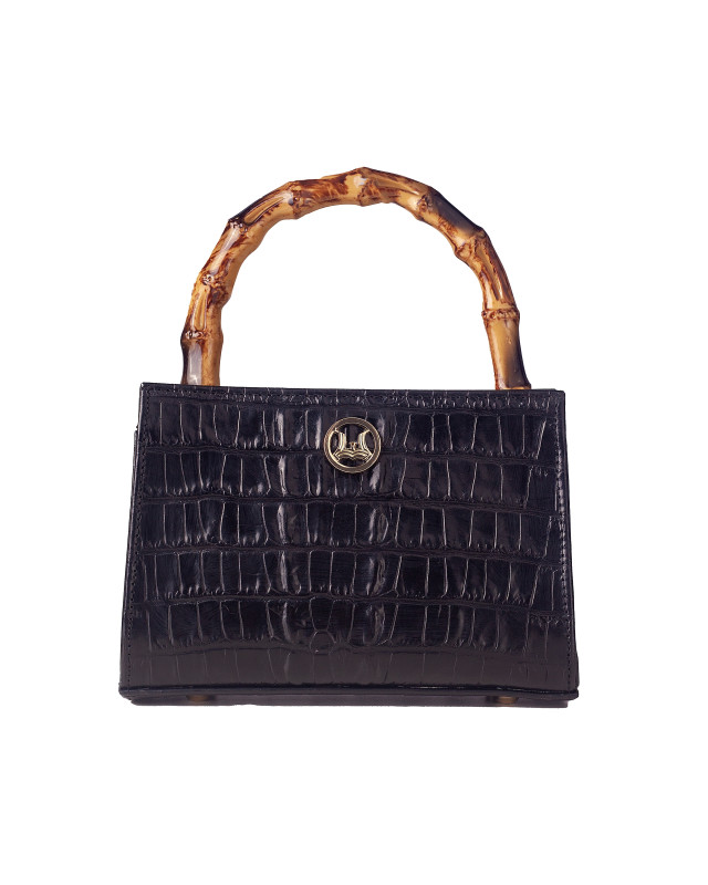 Shanghai Mini: Black and Blue Tint Textured Crocodile Print