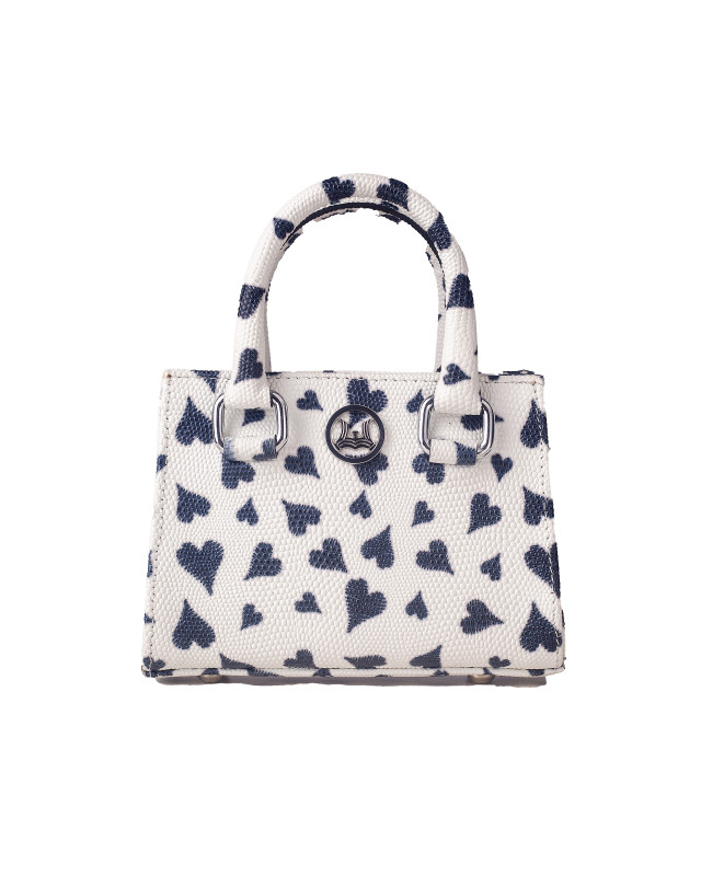 Lagos Micro: White and Blue Hearts Print