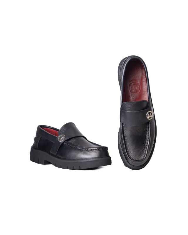 Platform Loafers: Black W Logo Strap