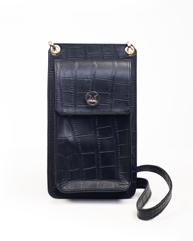Cross Body Pouch (US) : Black Crocodile Print
