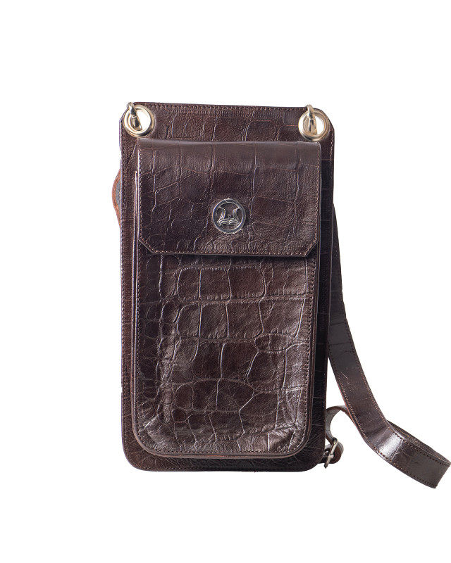 Cross Body Pouch: Deep Brown Crocodile Print