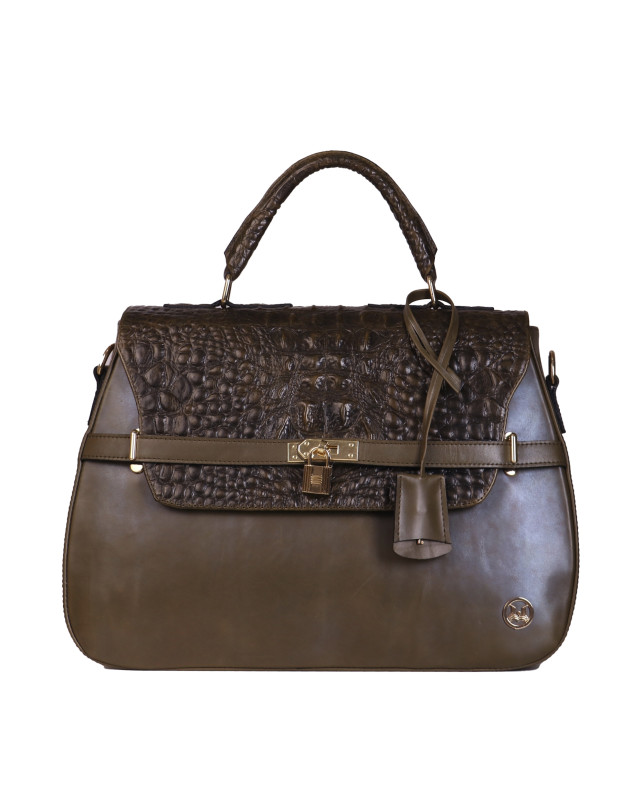 Brazzaville:  Olive and Army Green Textured Crocodile Print