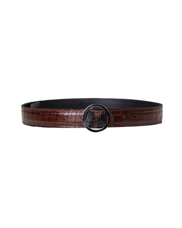 Winston Duo Belt: Black and Toffee Brown Crocodile Print