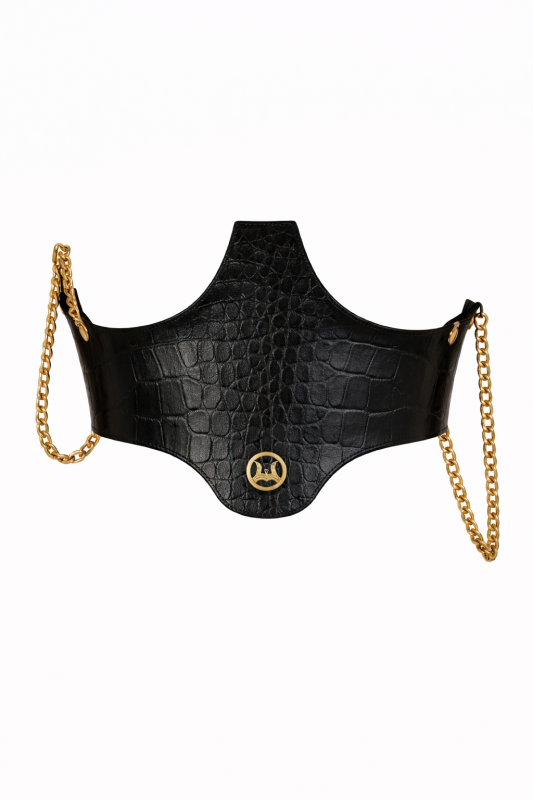 Corset Belt: Black Crocodile Print
