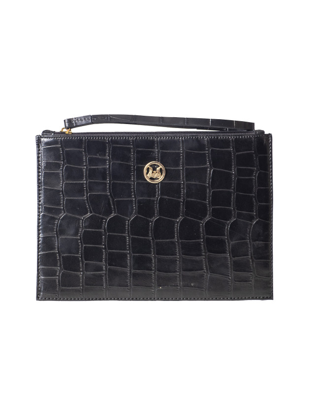 Man Purse Mini: Black Crocodile Print