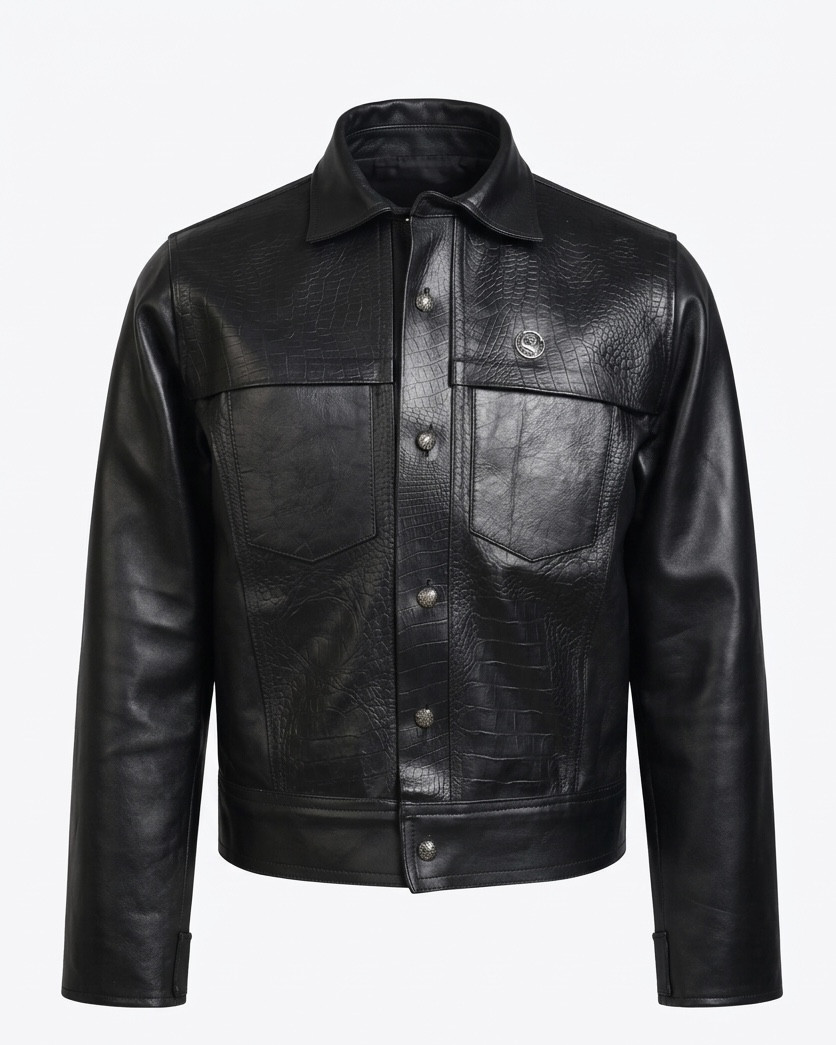 Men’s Jacket: Black Crocodile Print