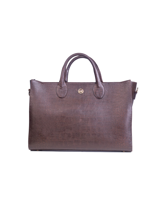 Midi Man Tote: Cinnamon Brown Crocodile Print