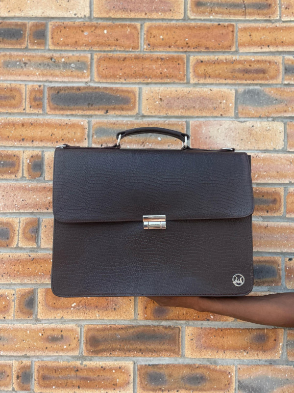 Satchel Work Case: Dark Brown Monitor Lizard Print