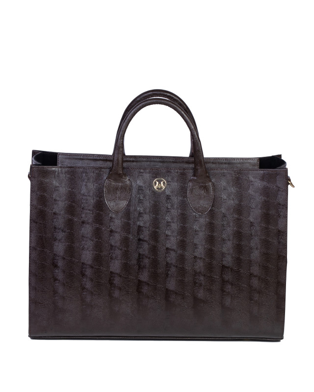 Midi Man Tote: Dark Brown Reptilian Print