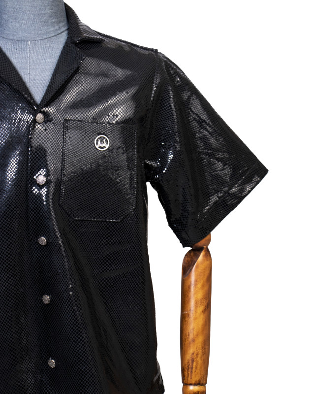Leather Shirt: Shimmer Black Reptilian Print