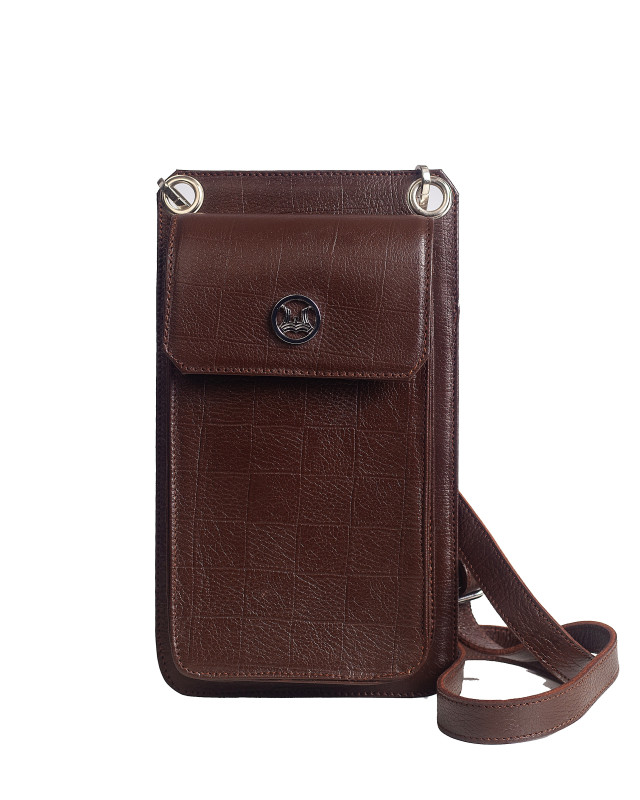 Cross Body Pouch: Cinnamon Brown Checkered Print
