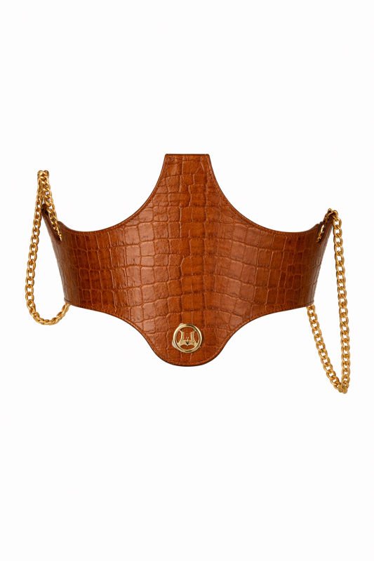 Corset Belt: Copper Brown Crocodile Print