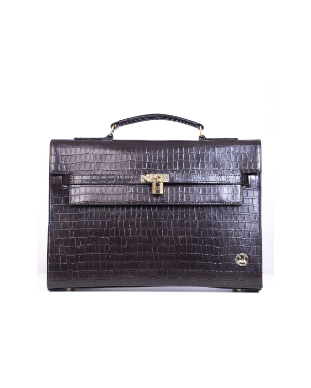 JFK Work Case: Dark Brown Crocodile Print