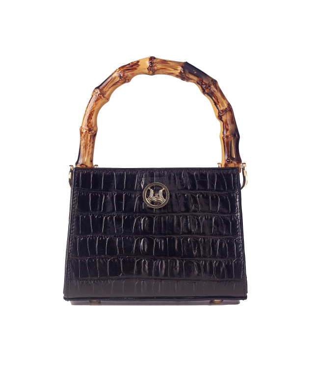 Shanghai Micro: Black and Blue Tint Textured Crocodile Print