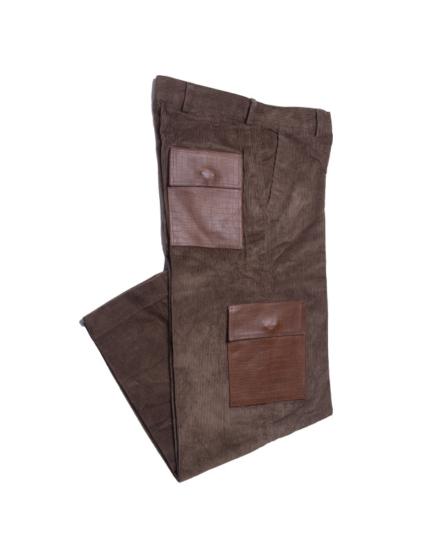 Cargo Pants: Dark Brown Corduroy Palazzo and Brown Pockets