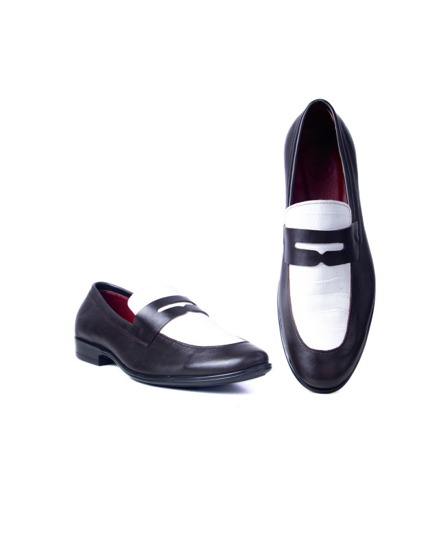 Penny Loafers: Brown and White Crocodile Print