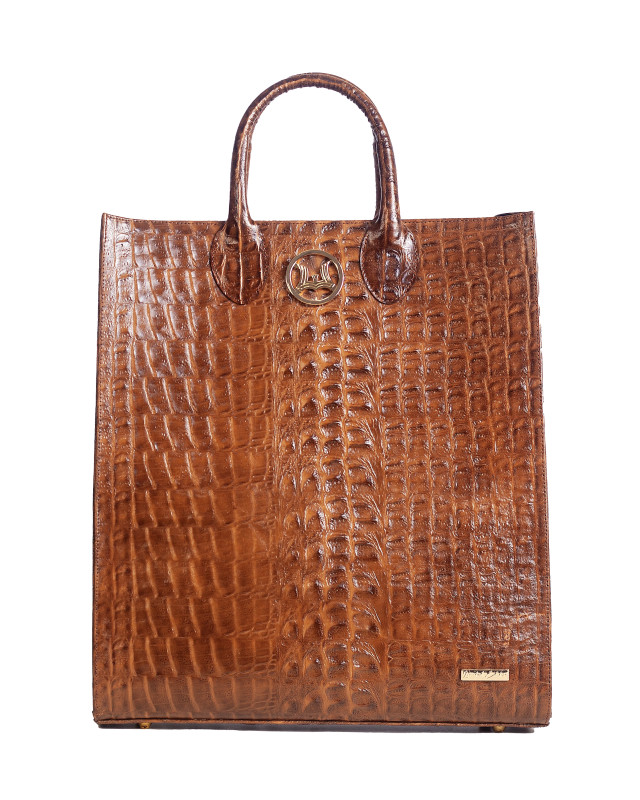 Man Tote: Limited Edition Peacan Brown Textured Crocodile Print