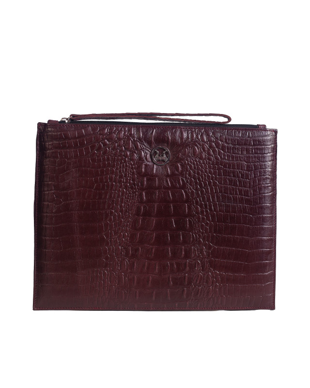 Man Purse MIDI: Plum Textured Crocodile Print