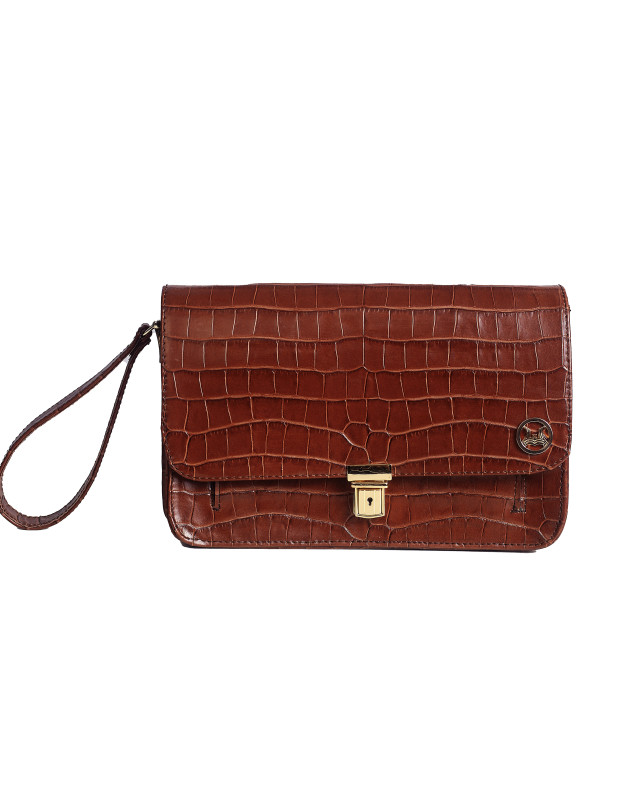 Man Bag: Cinnamon Brown Crocodile Print