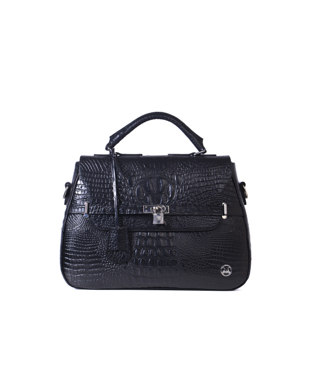 Brazzaville:  Black Textured Crocodile Print