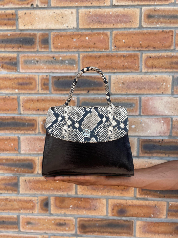Paris Midi: Black Reptilian and Beige Snake Print