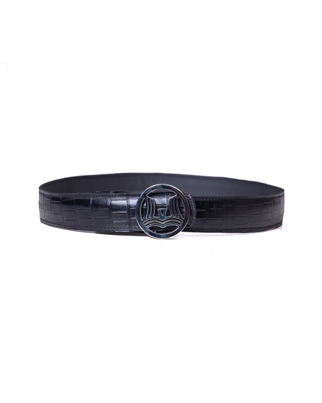 Winston Duo Belt: Black and Black Crocodile Print