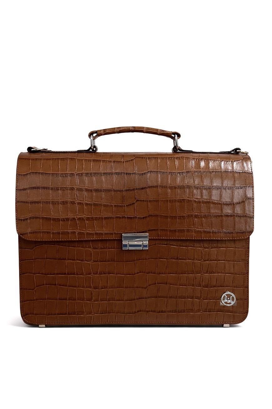 Satchel Work Case: Rust Crocodile Print