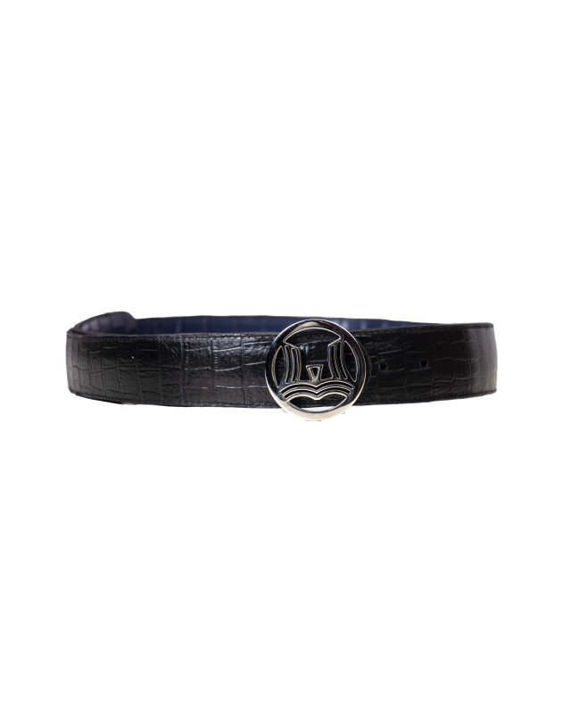 Winston Duo Belt: Black and Blue Crocodile Print