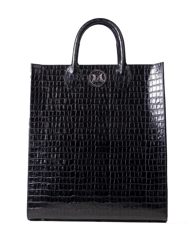 Backpack Man Tote: Black Crocodile Print
