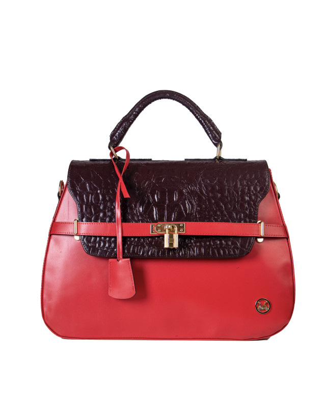 Brazzaville:  Plain Red and Dark Brown Textured Crocodile Print