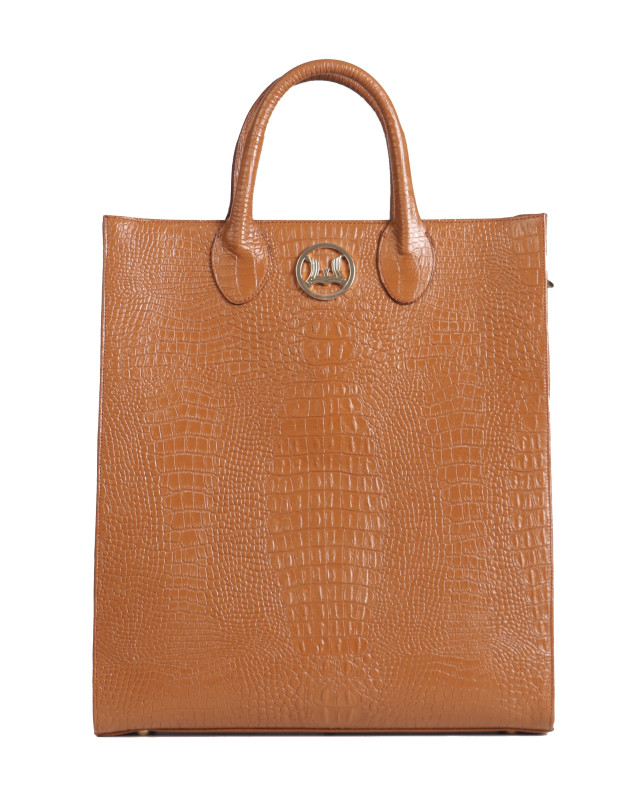 Man Tote: Limited Edition Toffee Brown Textured Crocodile Print