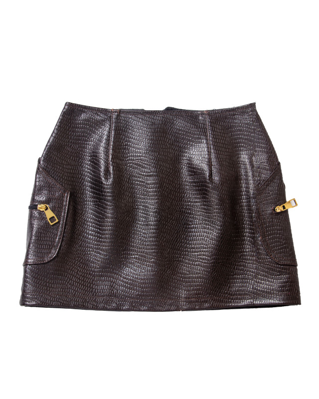 Leather Micro Skirt: Dark Brown Monitor Lizard Print