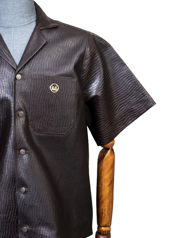 Leather Shirt: Brown Monitor Lizard Print
