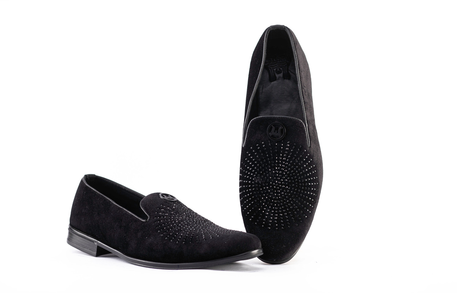 Crystal Velvet Loafers: Black