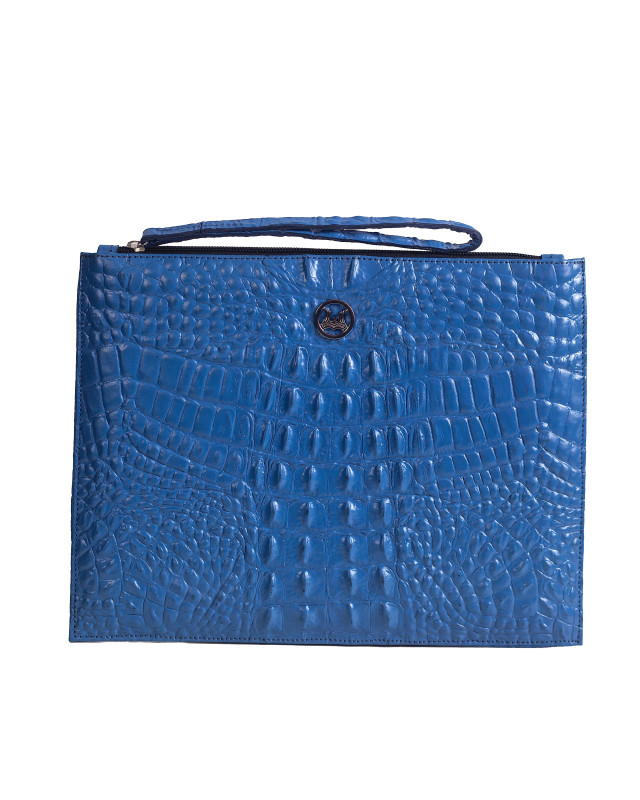 Man Purse MIDI: Royal Blue Textured Crocodile Print